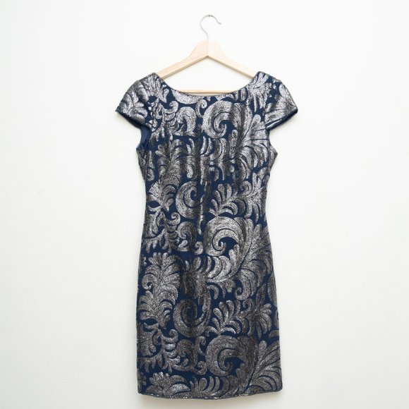 Adrianna Papell Navy and Silver Cocktail Dress - Picture 2 of 7